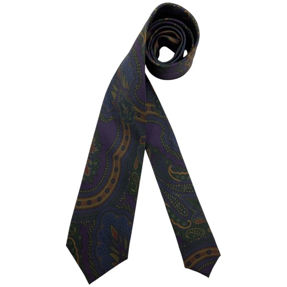 RALPH LAUREN PURPLE LABEL Purple/Green Paisley Silk LUXURY Tie HANDMADE ITALY - Picture 1 of 6